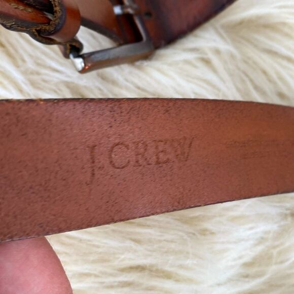 Vintage J. Crew Cognac Brown Italian Leather Belt Silver Buckle Made in USA M-L - Picture 3 of 8